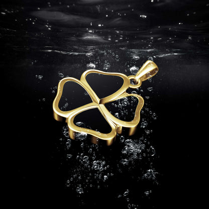 Clover Pendant - 14K Gold Onyx