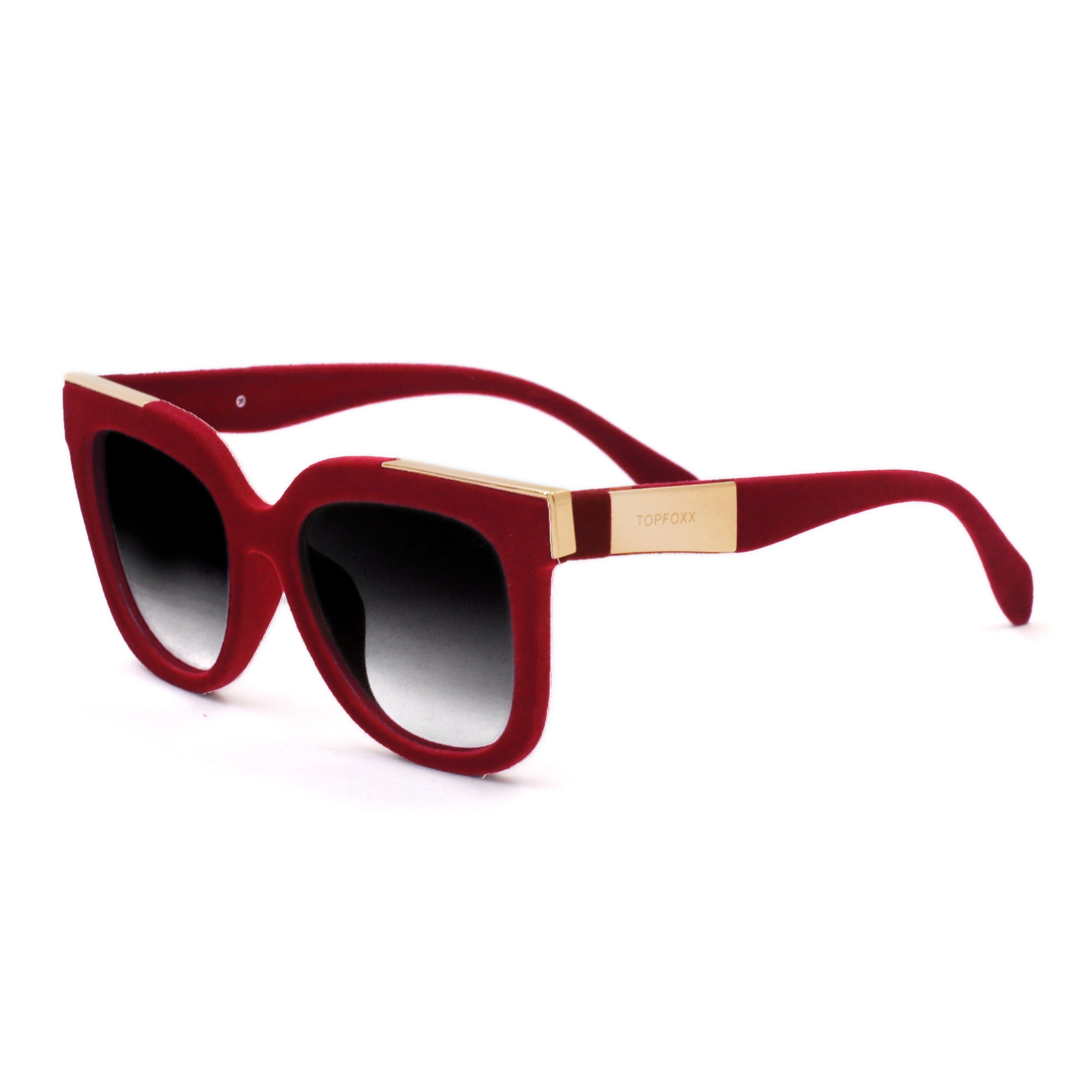 Coco - Red Velvet Frame Black Lens Wayfarer Sunglasses