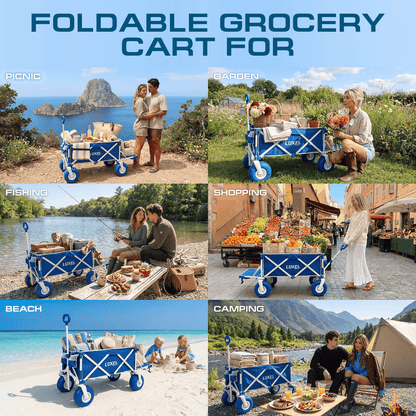 Beach Wagon Cart with Big Wheels – Foldable Utility Wagon Blue