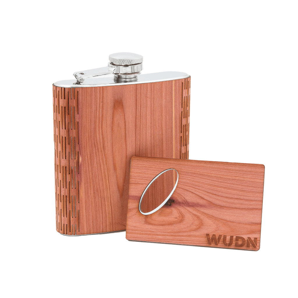 6 oz. Wooden Hip Flask & Matching Credit Card Bottle Opener (2-Piece Flask Set)