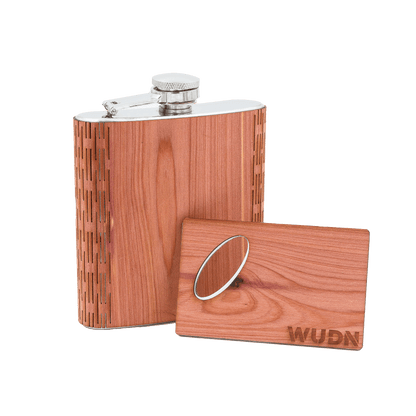 6 oz. Wooden Hip Flask & Matching Credit Card Bottle Opener (2-Piece Flask Set)