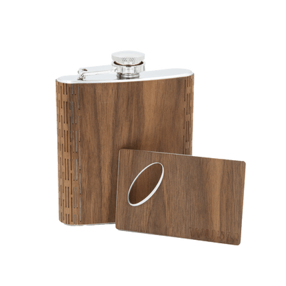 6 oz. Wooden Hip Flask & Matching Credit Card Bottle Opener (2-Piece Flask Set)