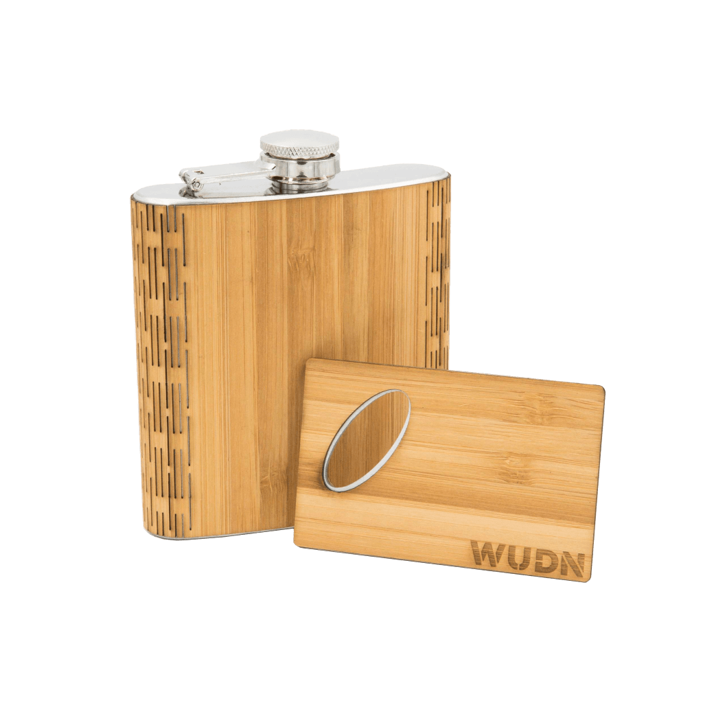 6 oz. Wooden Hip Flask & Matching Credit Card Bottle Opener (2-Piece Flask Set)