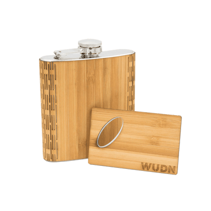 6 oz. Wooden Hip Flask & Matching Credit Card Bottle Opener (2-Piece Flask Set)