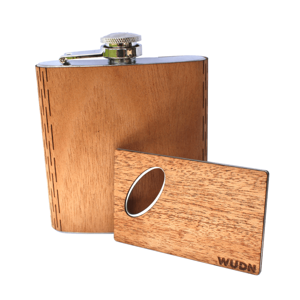 6 oz. Wooden Hip Flask & Matching Credit Card Bottle Opener (2-Piece Flask Set)