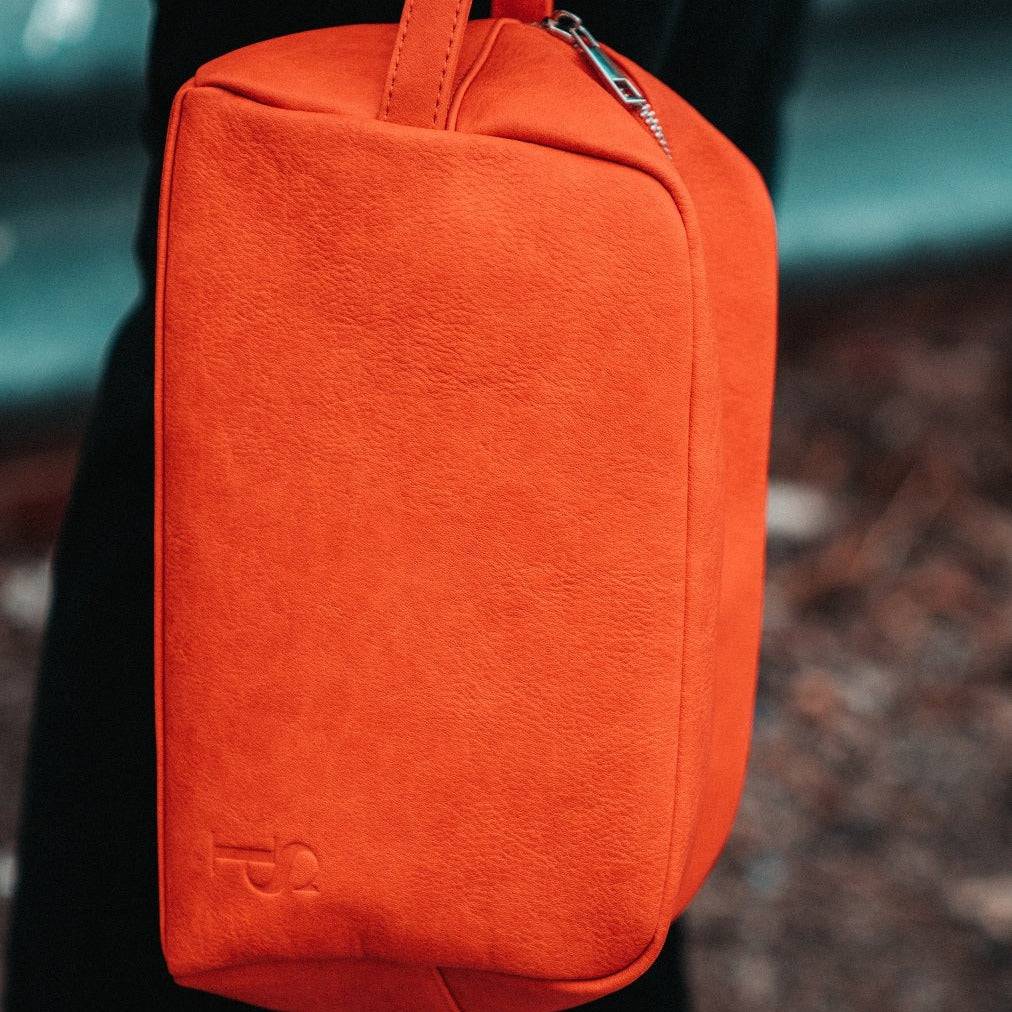 Orange Tumbled Leather Toiletry Bag