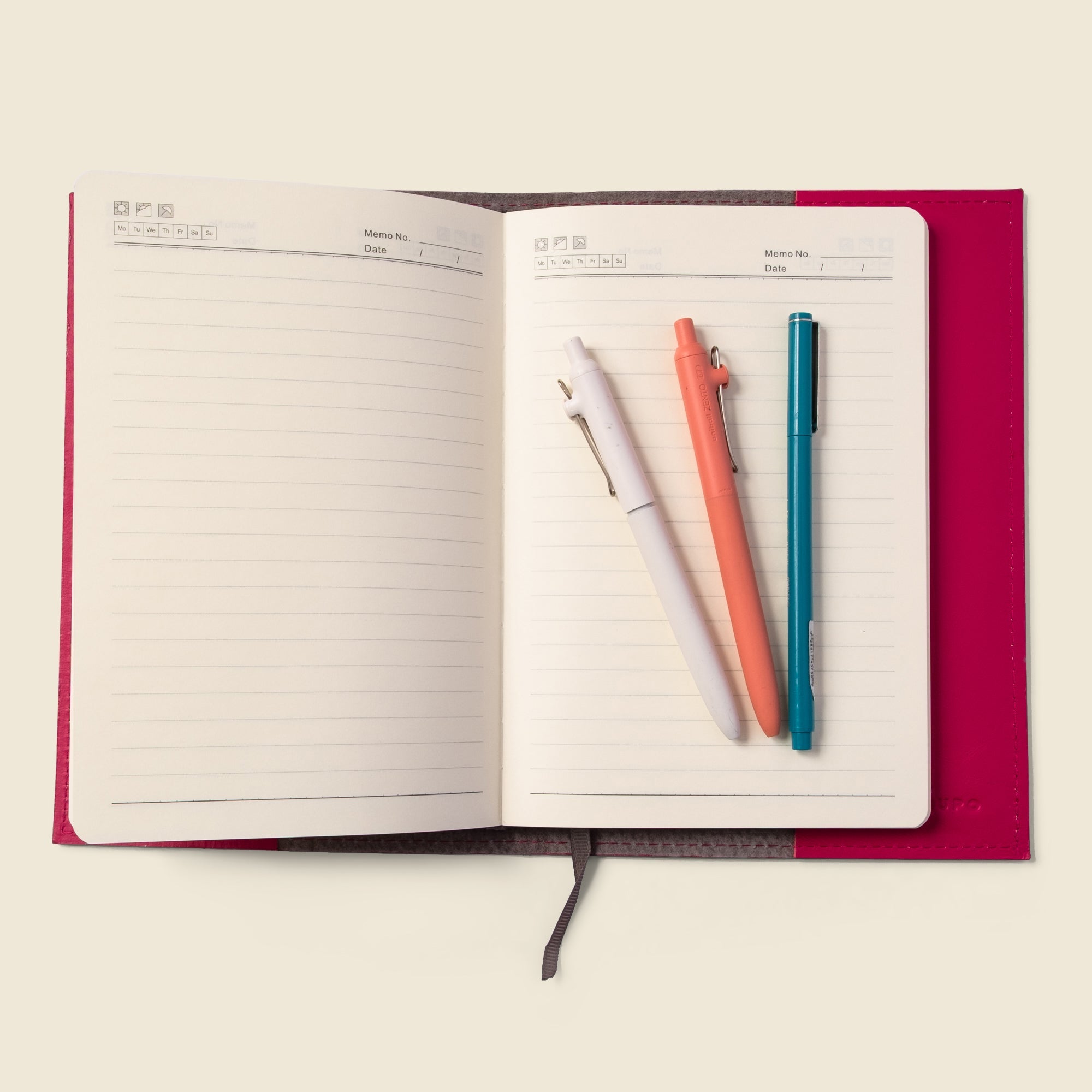 Refillable A5 Leather Notebook Cover - Pink