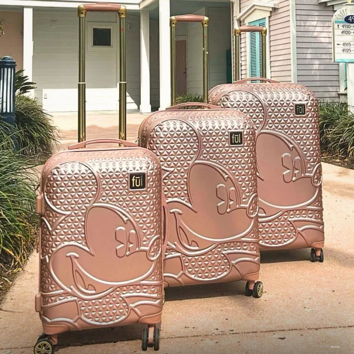 Disney Mickey Mouse Rolling Suitcases 3 Piece Set Rose Gold
