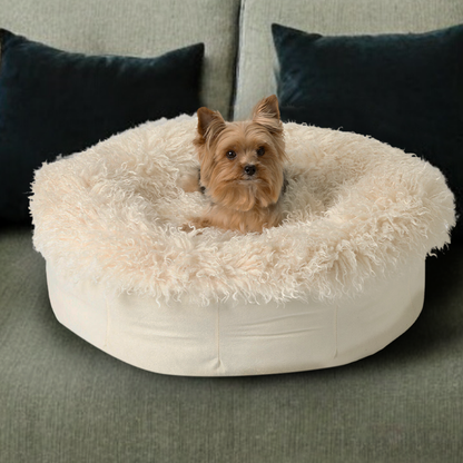 PupPouf™ Luxe Faux Fur Donut Dog Bed - Plush Sheep Ivory