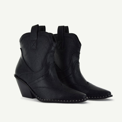 Isabel: Western Bootie - Black Snake