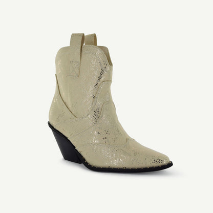 Isabel: Western Bootie - Off-White Snake