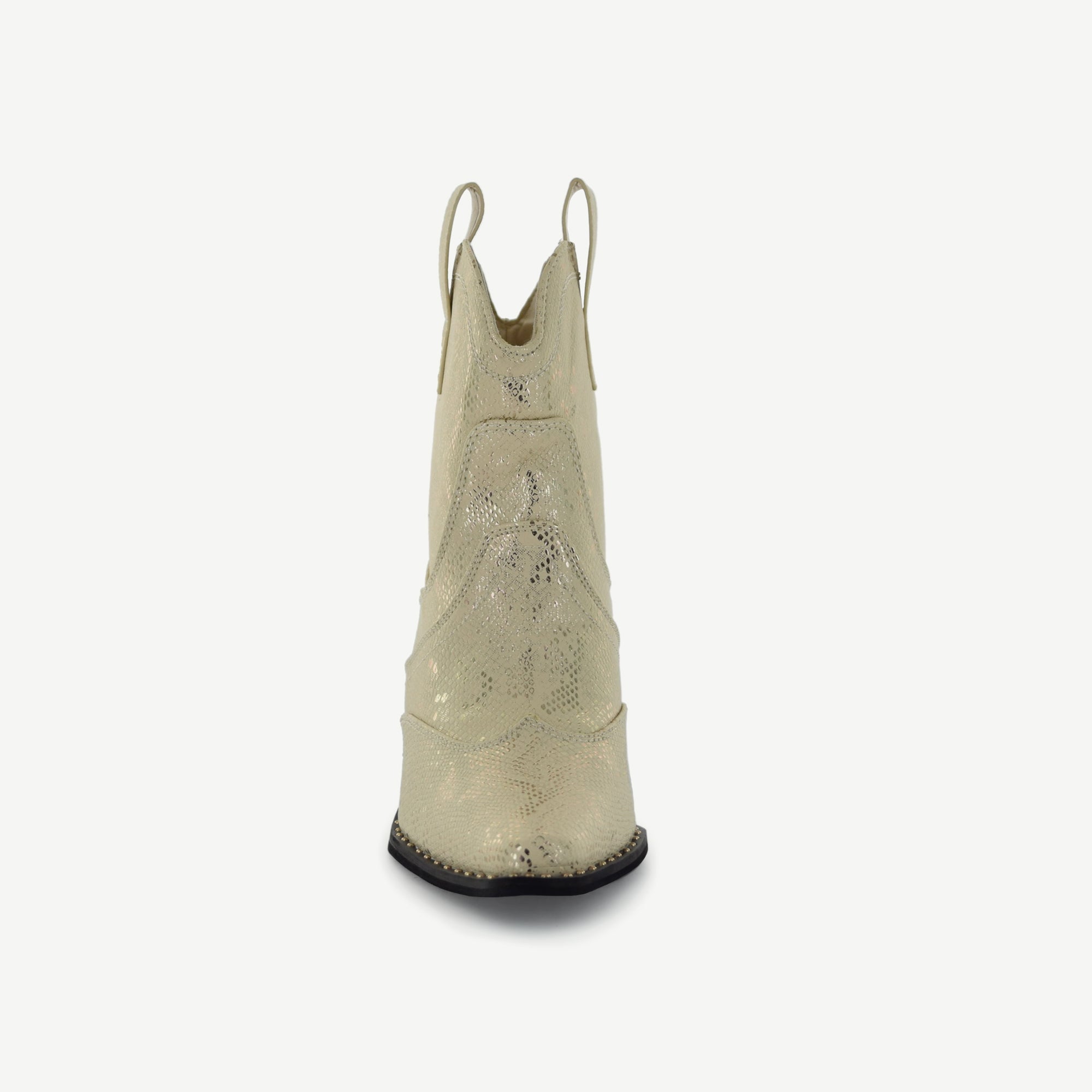 Isabel: Western Bootie - Off-White Snake
