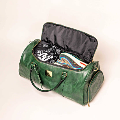 Emerald Green Leather Weekender Duffel Bag
