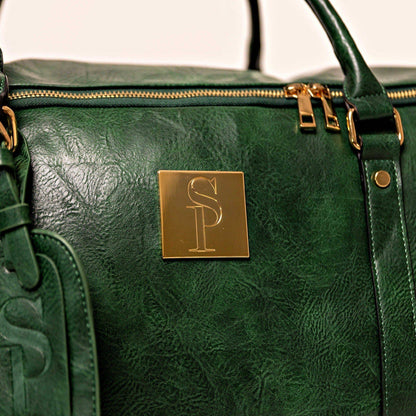 Emerald Green Leather Weekender Duffel Bag