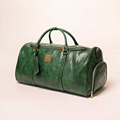 Emerald Green Leather Weekender Duffel Bag