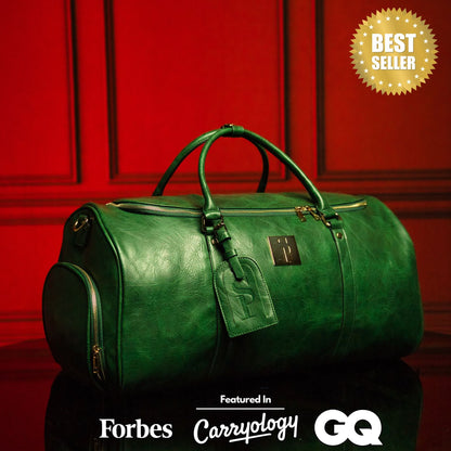 Emerald Green Leather Weekender Duffel Bag