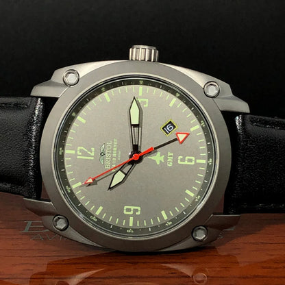 F-18 Hornet Tribute - Gun Metal Finish, Gray Dial, Black Leather Band
