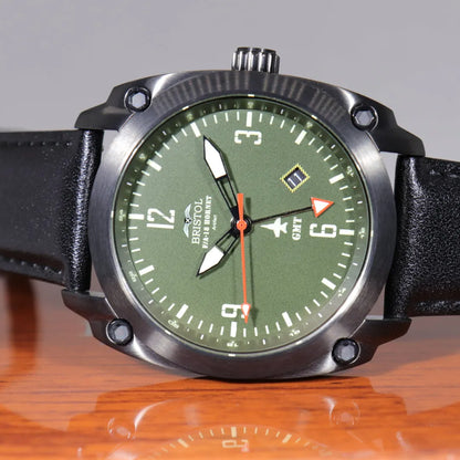 F-18 Hornet Tribute - Black Finish, Dark Green Dial, Black Leather Band