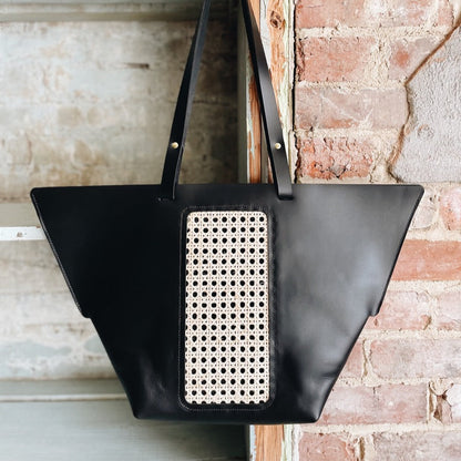 Riviera Tote Bag – Handcrafted Leather & Cane Weave Tote