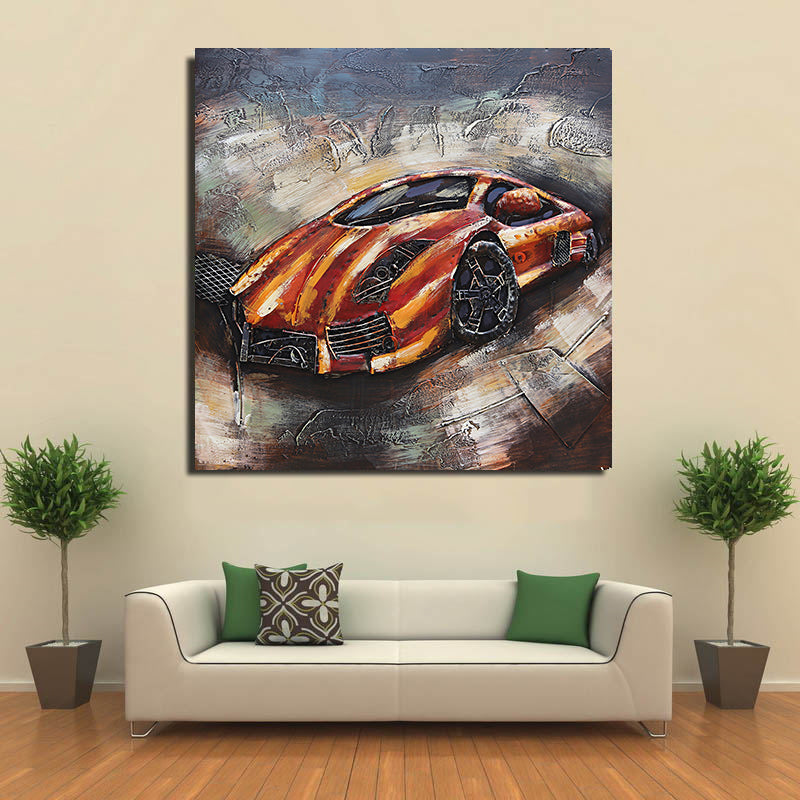 Luxury Exotic Car Orange Lamborghini 3D Mixed Media Wall Art Painting