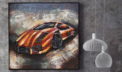 Luxury Exotic Car Orange Lamborghini 3D Mixed Media Wall Art Painting