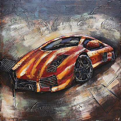 Luxury Exotic Car Orange Lamborghini 3D Mixed Media Wall Art Painting