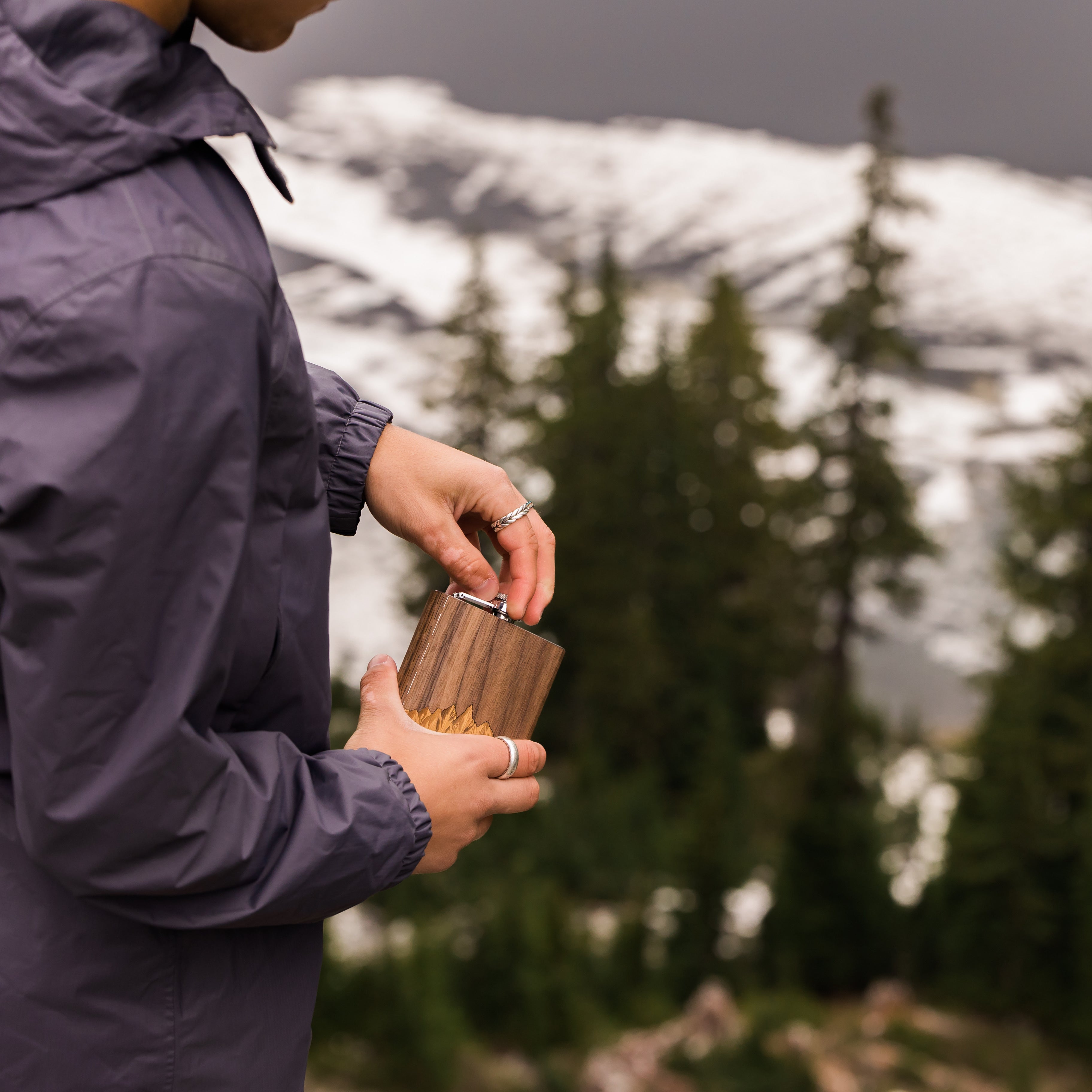 6 oz. Wooden Hip Flask (Sawtooth Mountains in Bamboo & Black Walnut)