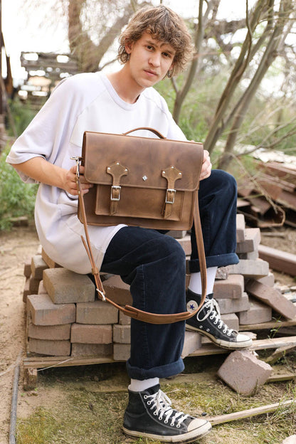 Classic Leather Messenger Bag for Men