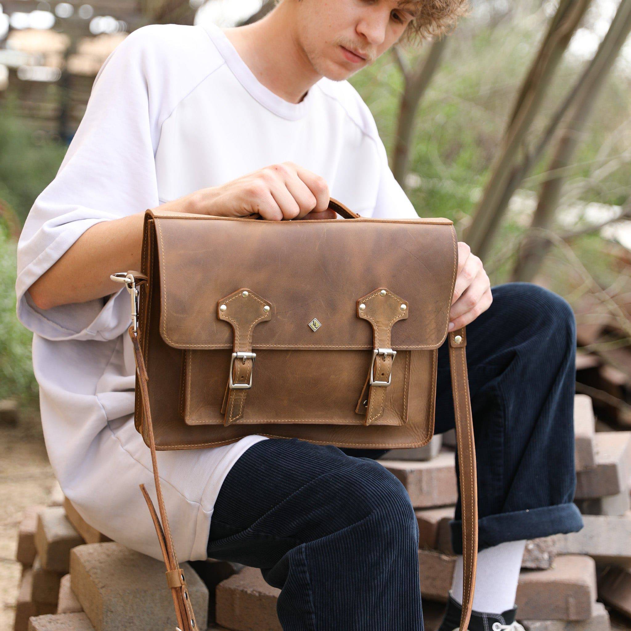 Classic Leather Messenger Bag for Men