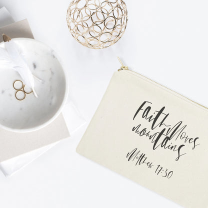 Faith Moves Mountains, Matthew 17:30 Cotton Canvas Cosmetic Bag