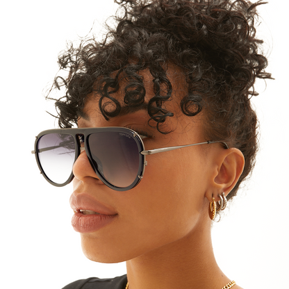 Ivy Luxe - Black Tangle-Free Round Aviator Sunglasses