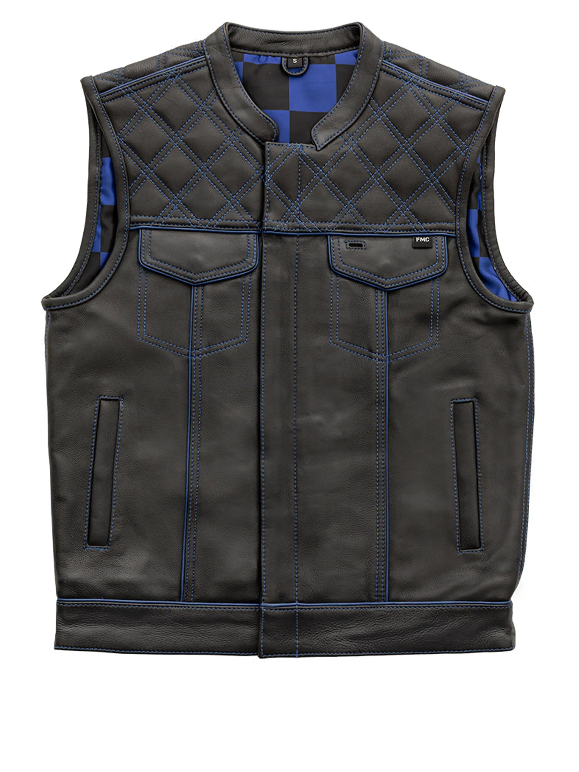 Finish Line - Blue Checker - Men's Motorcycle Leather Vest