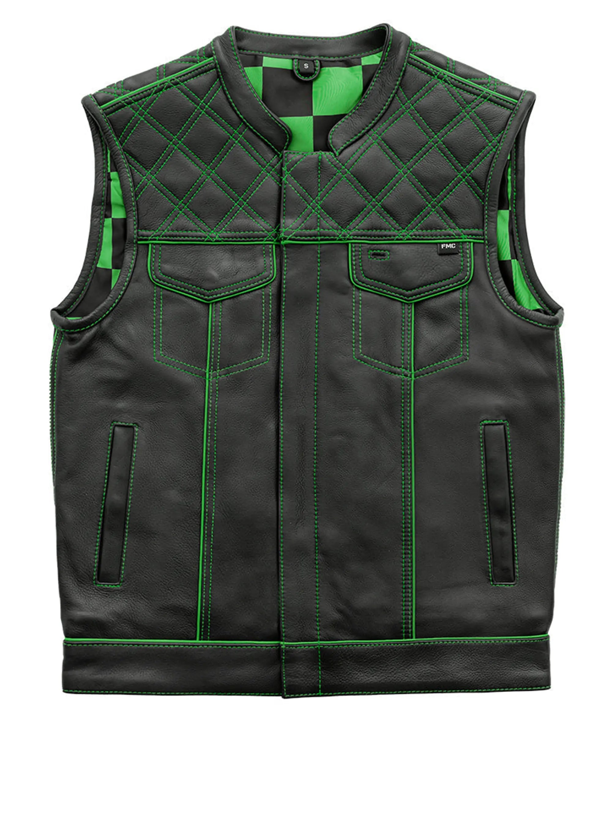 Finish Line - Green Checker - Men's Motorcycle Leather Vest