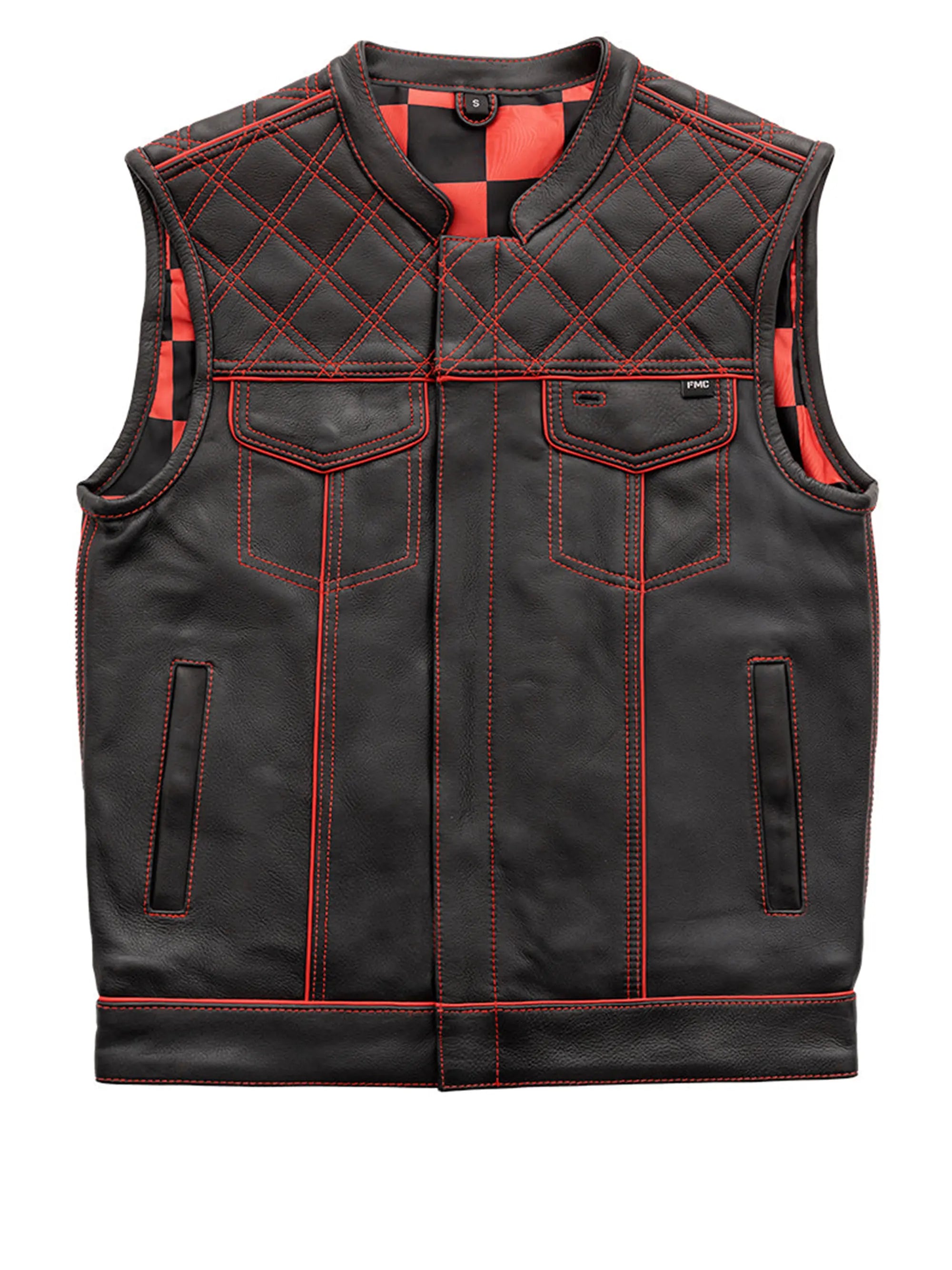 Finish Line - Red Checker - Men's Motorcycle Leather Vest