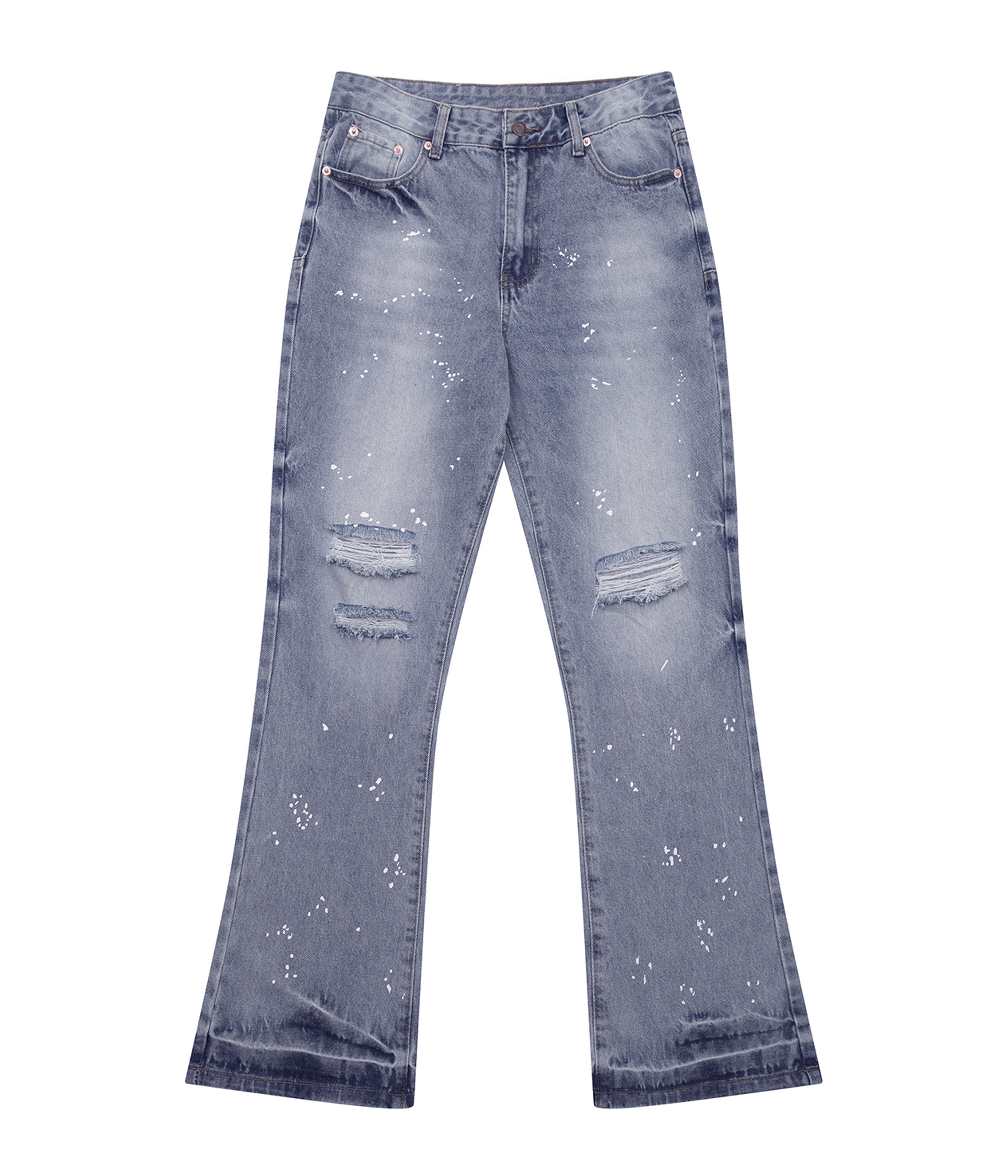 AZUL DISTRESSED SPLIT FLARE DENIM