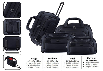 Gavin Soft shell Lightweight Duffel Rolling Bag 4 Piece Set