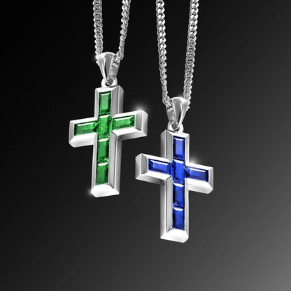 Gemstone Cross Pendant - Sapphire