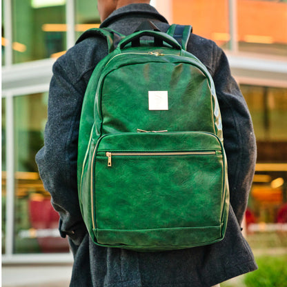 Emerald Green Tumbled Leather 2 Bag Set (Commuter Backpack and Duffle)