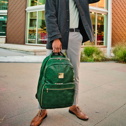 Emerald Green Tumbled Leather 2 Bag Set (Commuter Backpack and Duffle)