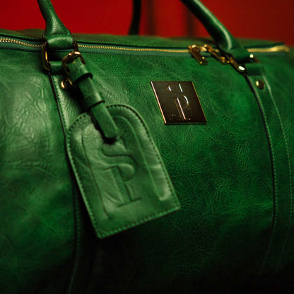 Emerald Green Leather Weekender Duffel Bag