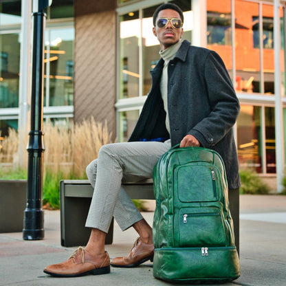 Emerald Green Leather Luxury Carry-On Backpack (Patented Signature Design Bag)