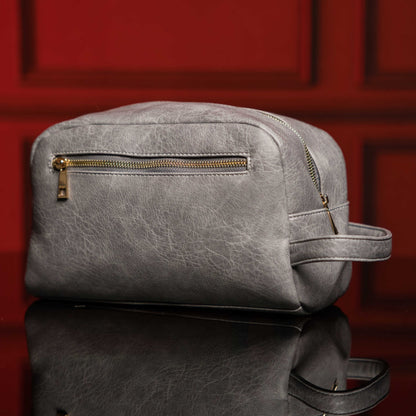 Grey Leather Toiletry Bag