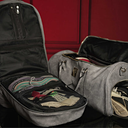 Grey Tumbled Leather Signature Bag Set (Signature Backpack and Duffle Bag)