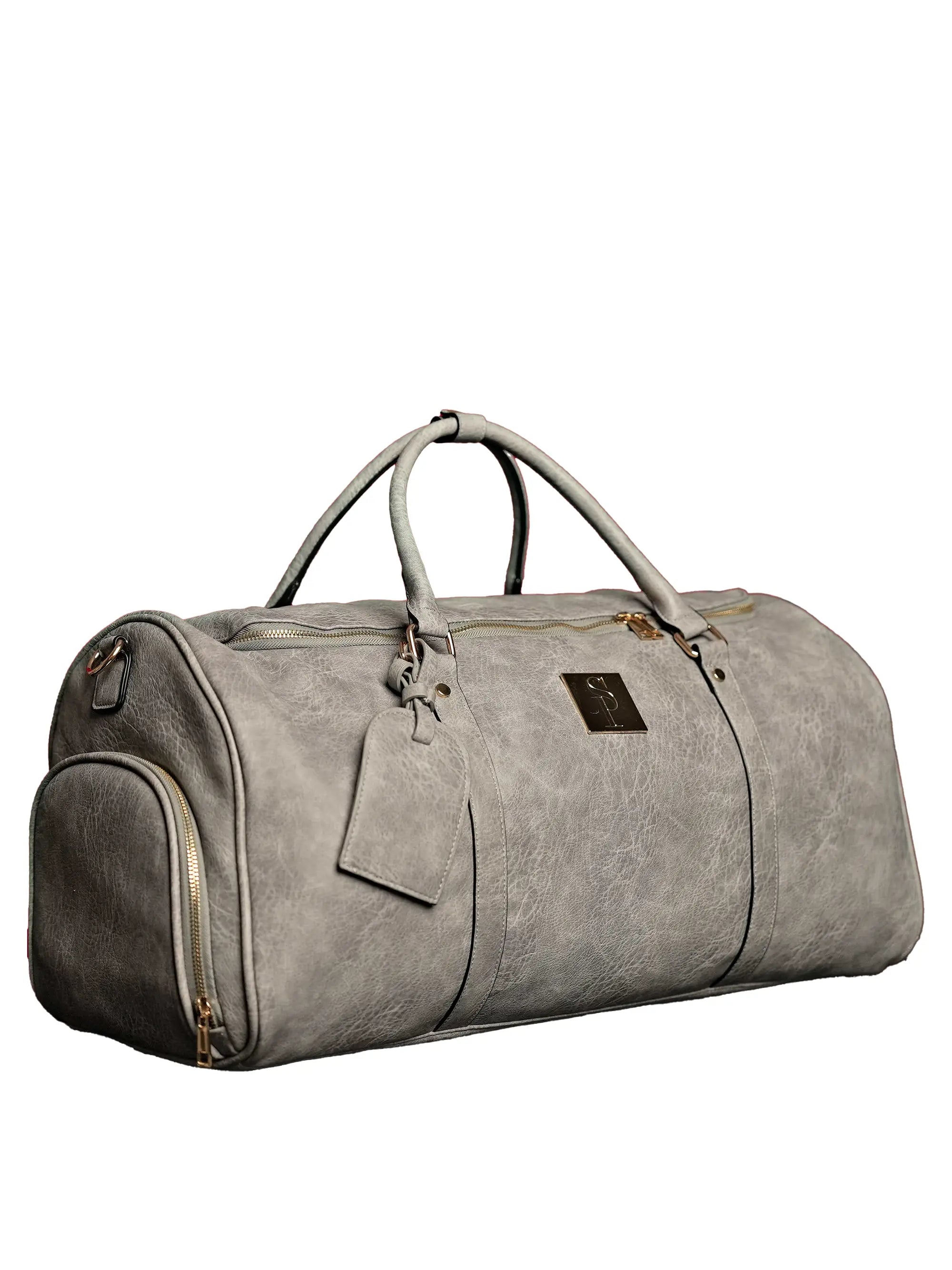 Grey Tumbled Luciano Leather Duffle Bag (New Weekender Design)