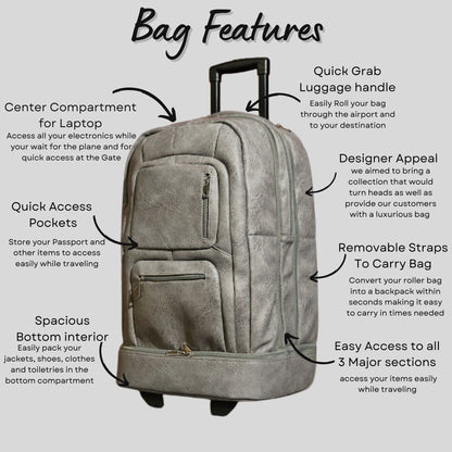 Grey Leather Carry-On Patented Roller Bag
