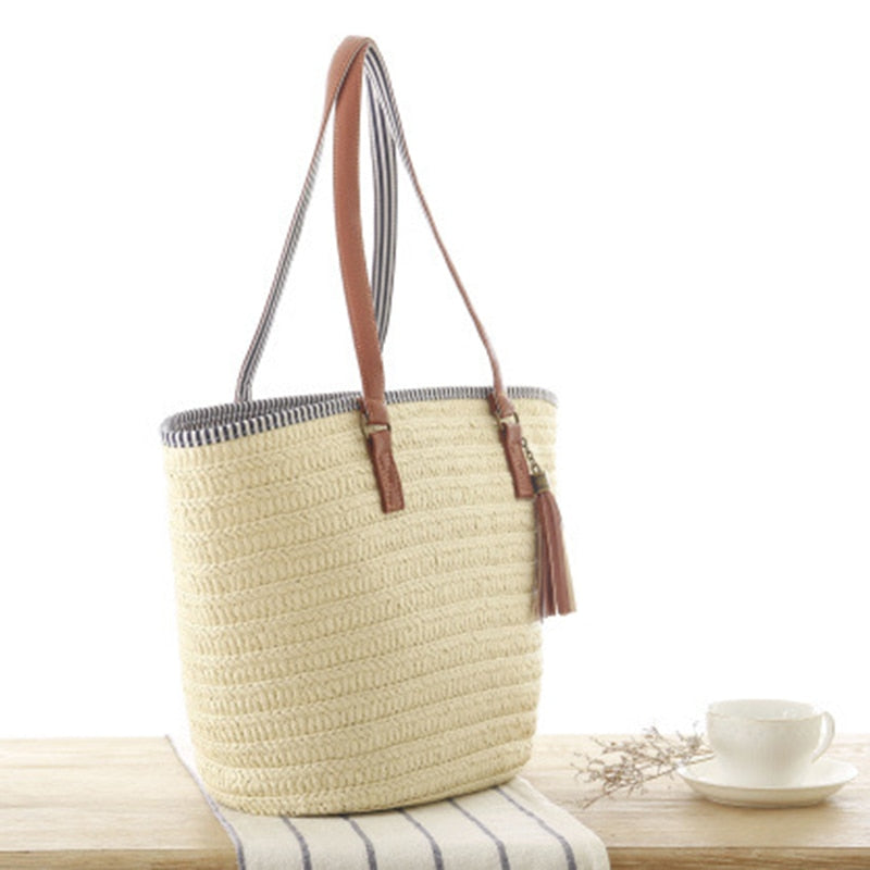 Summer Style Straw Tassel Tote Bag