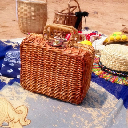 Vintage Handmade Wicker Picnic Basket