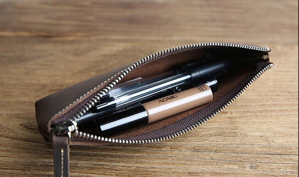 The Pallavi | Handmade Leather Pencil Case - Leather Makeup Bag