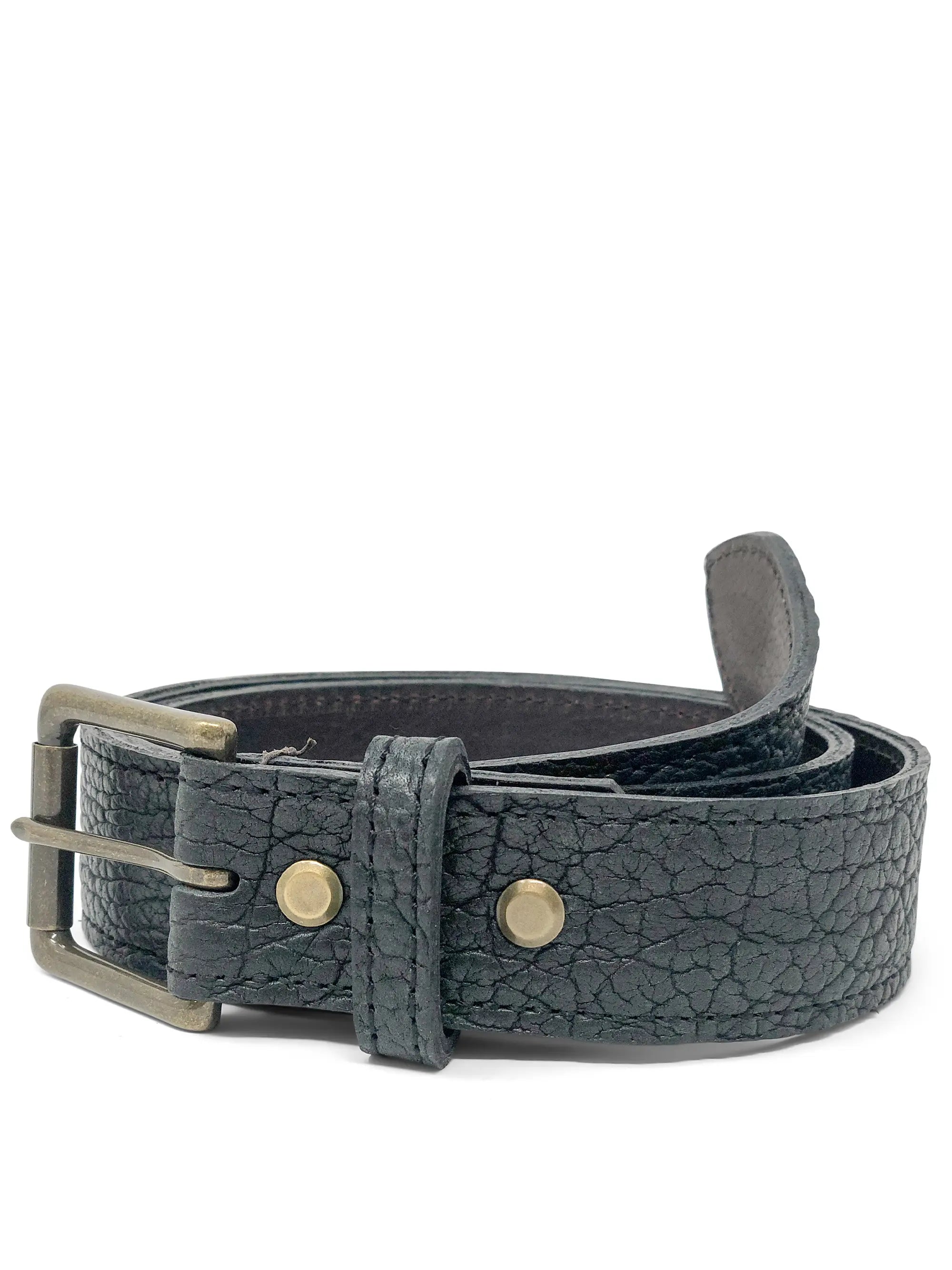 Handmade Leather Belt | American Shrunken Bison | Black