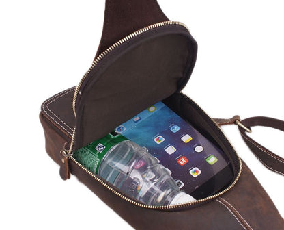 Rustic Leather Backpack Single Strap Chest Bag Travel Sport Use Bag 2038